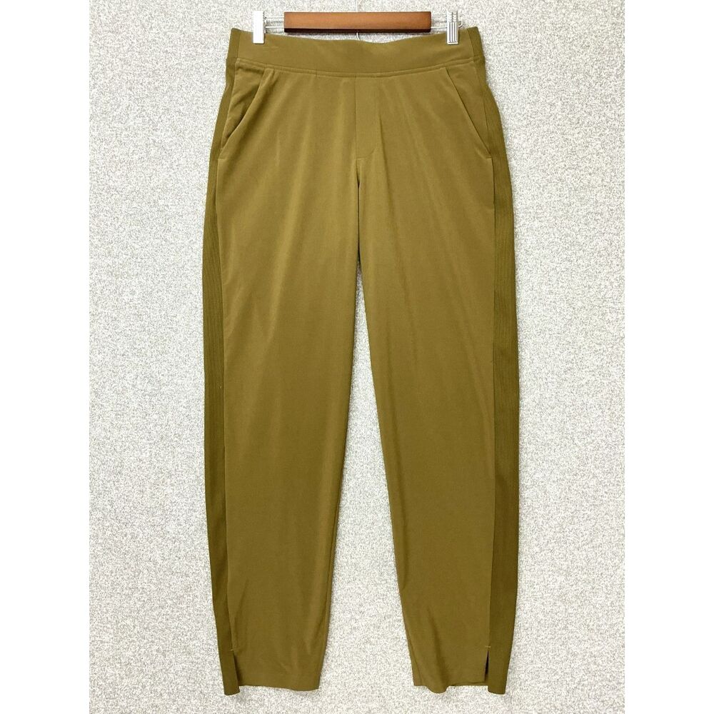 Athleta Brooklyn Mid Rise Ankle Pants Size 8 Tall Olive Green Ribbed Side Stripe